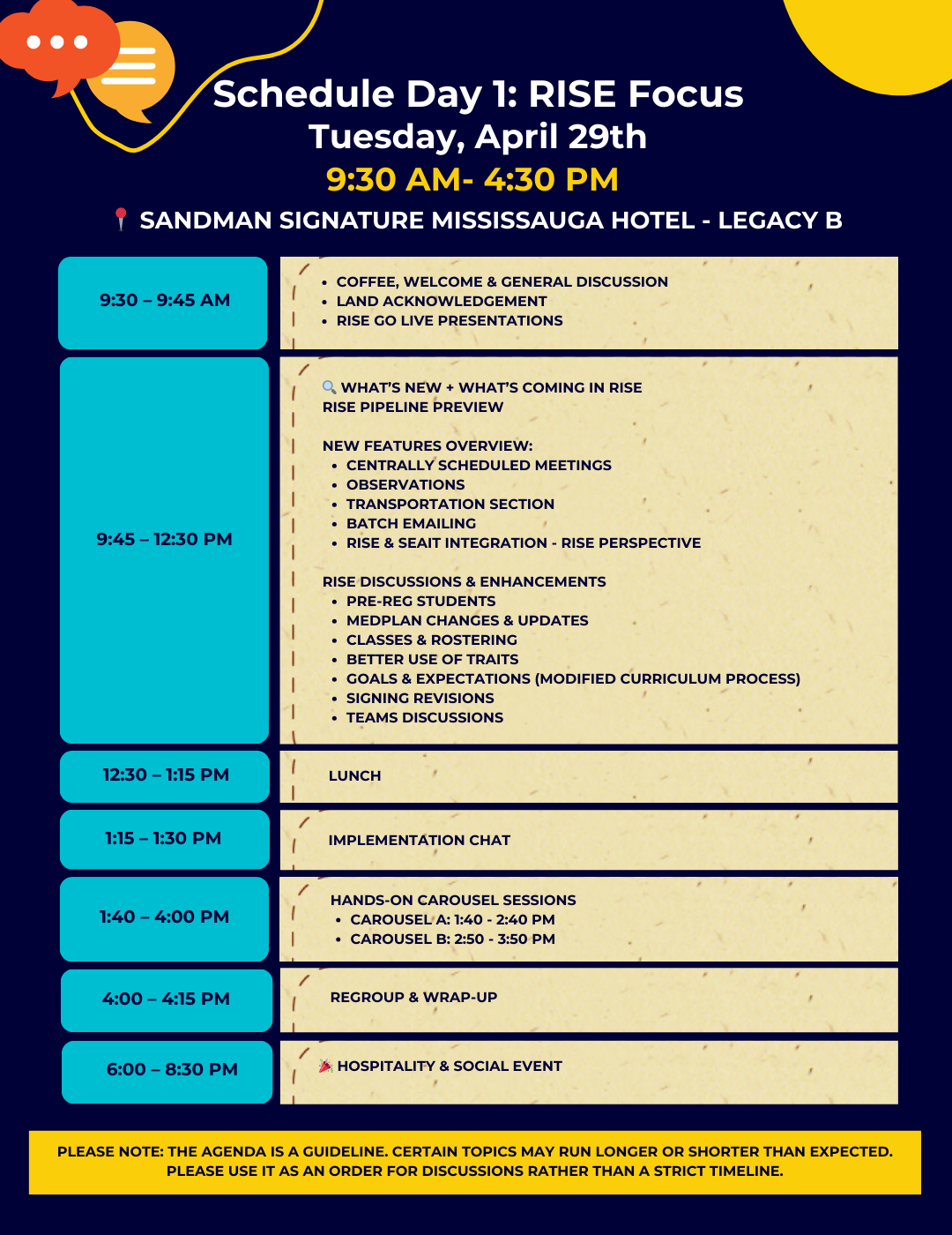 Schedule for Day 1 of the User Group: Focus on RISE